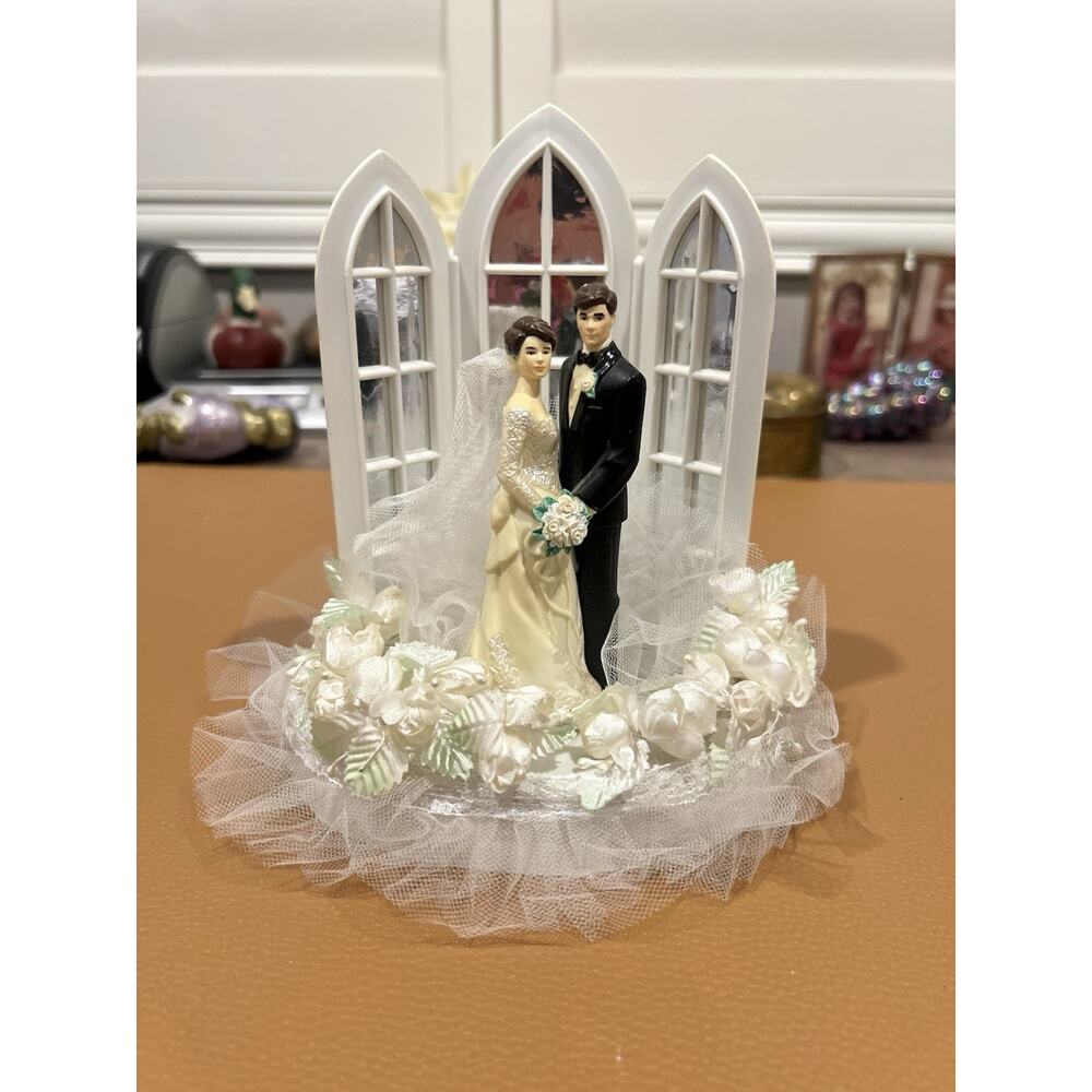 Wilton "Dedication" Wedding Cake Top, Black coat, black pants.